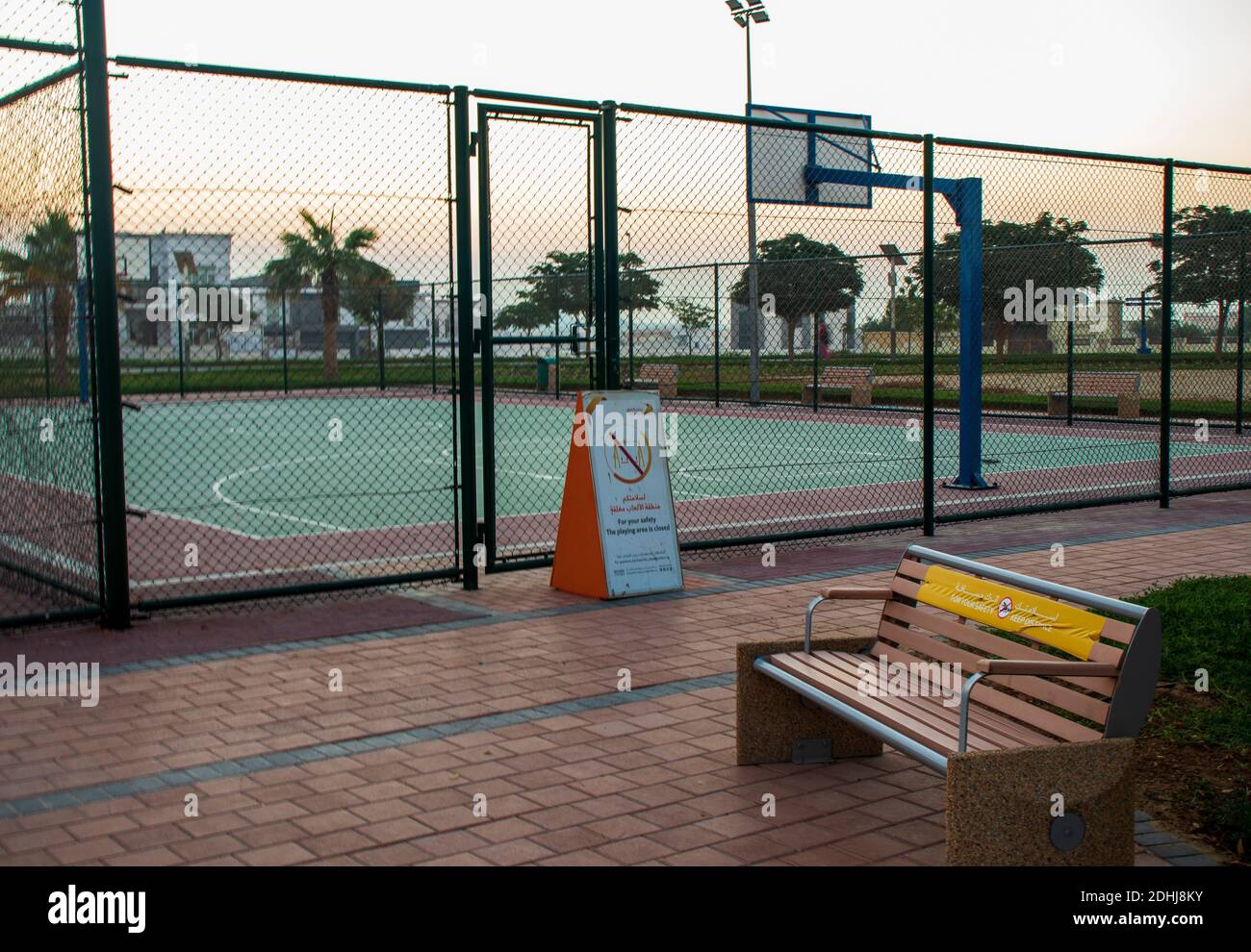 Outdoor basketball pitch closed due to pandemic in one of the Dubai