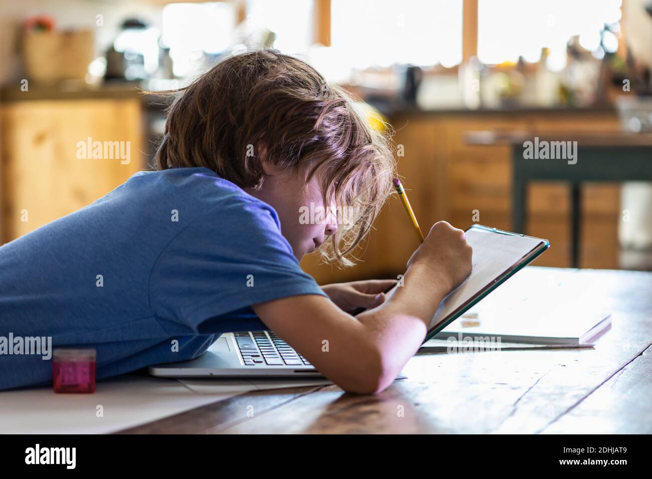 young boy tracing on his laptop computer Stock Photo - Alamy