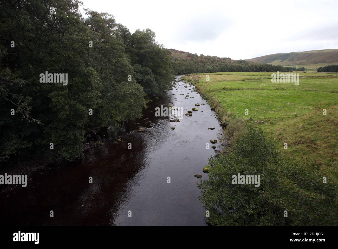 The River Coquet looking upstream at Alwinton.Saturday 3rd October 2020. Stock Photo