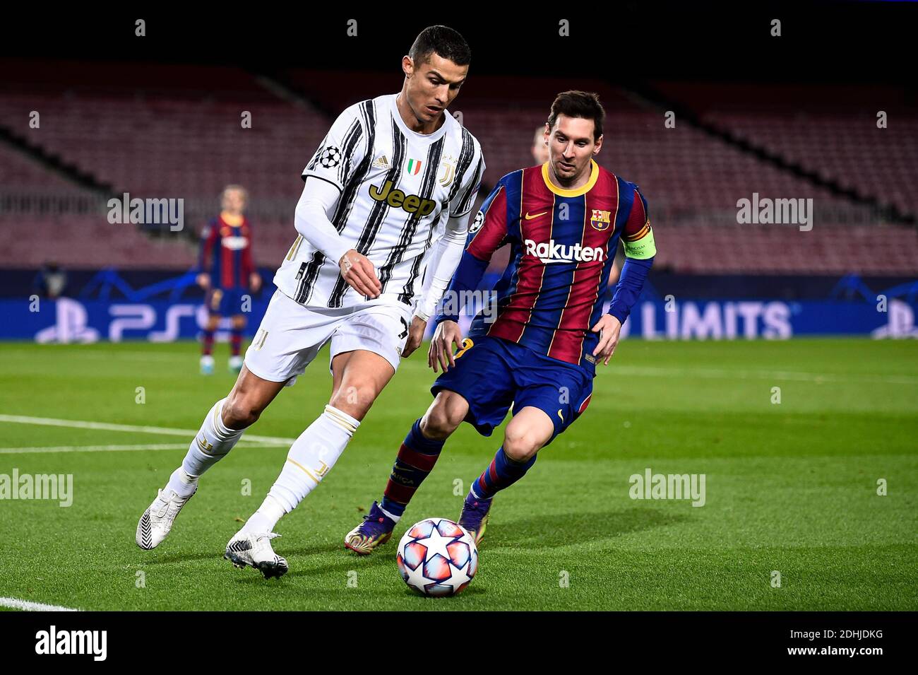 Barcelona, Spain - 08 December, 2020: Cristiano Ronaldo (L) of Juventus FC is challenged by Lionel Messi of FC Barcelona during the UEFA Champions League Group G football match between FC Barcelona and Juventus. Juventus FC won 3-0 over FC Barcelona. Credit: Nicolò Campo/Alamy Live News Stock Photo
