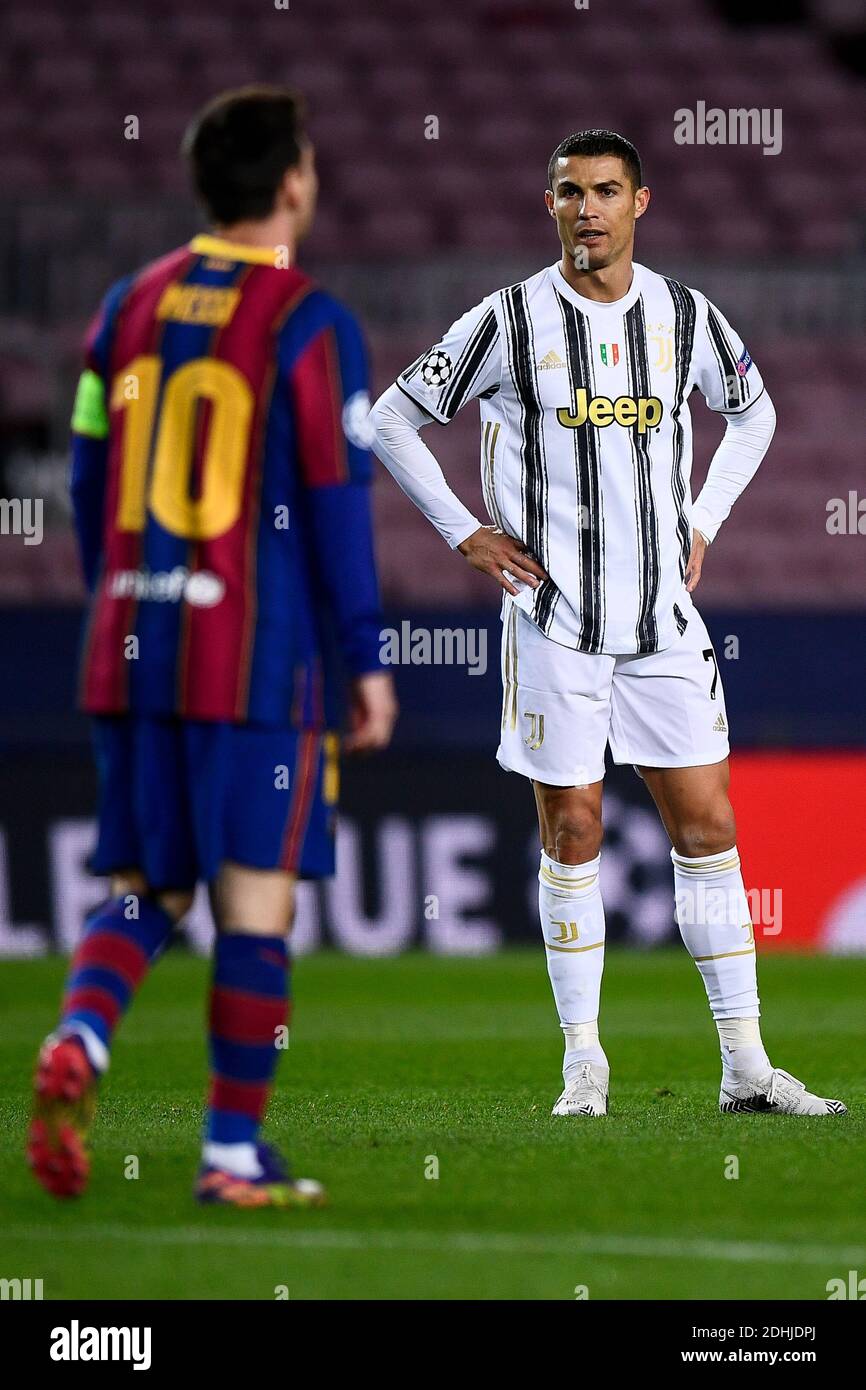 Barcelona, Spain - 08 December, 2020: Cristiano Ronaldo (R) of Juventus FC and Lionel Messi of FC Barcelona are seen during the UEFA Champions League Group G football match between FC Barcelona and Juventus. Juventus FC won 3-0 over FC Barcelona. Credit: Nicolò Campo/Alamy Live News Stock Photo