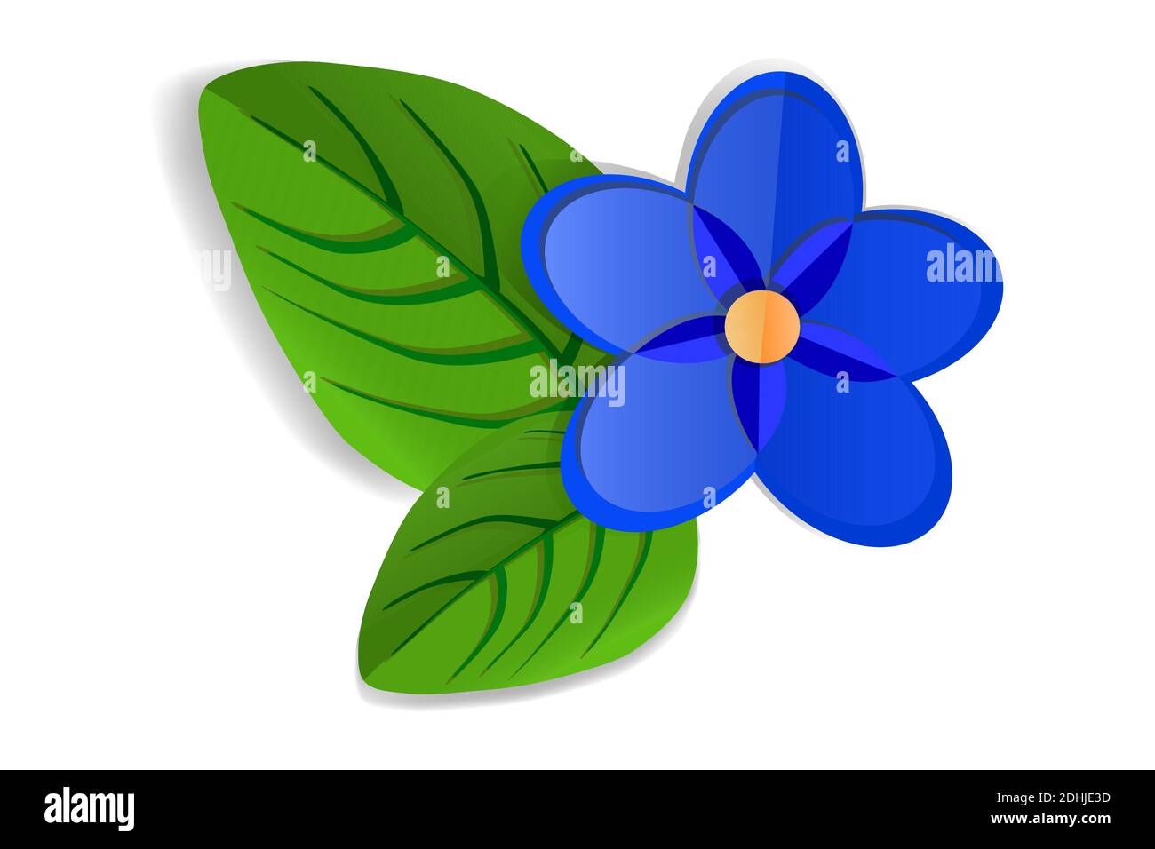 Blue origami paper violet flower isolated on white background. Paper