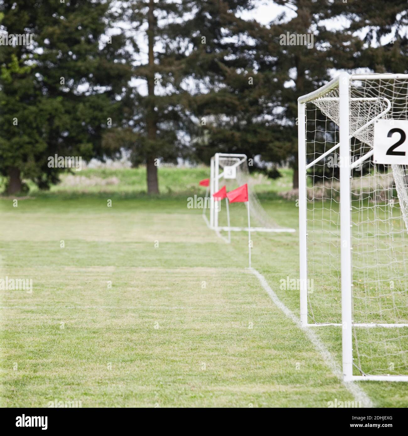 Soccer goal nets on soccer field Stock Photo Alamy