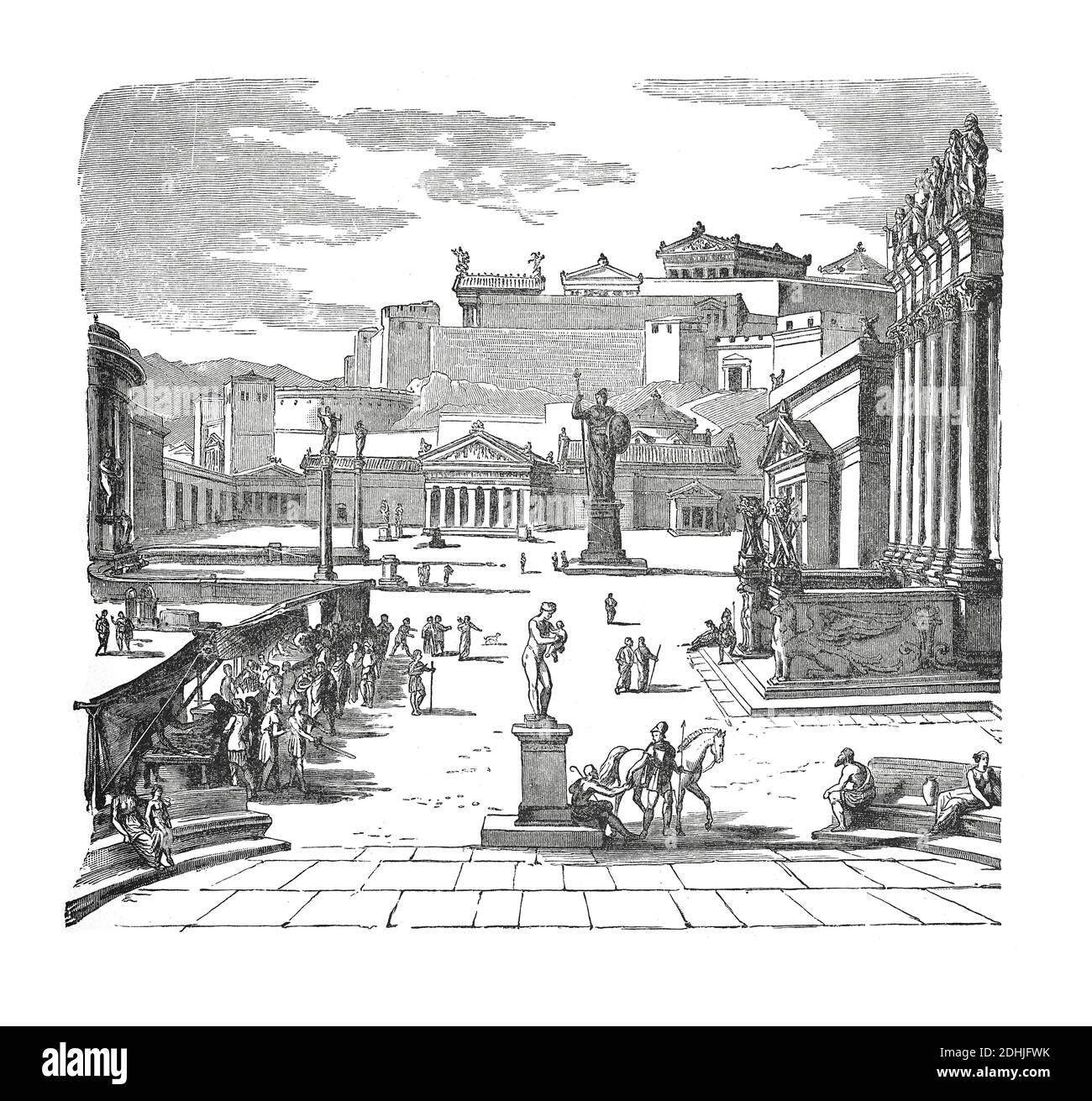 Original artwork of The market-place of Sparta  - (Restoration, drawn by J. Hoffmann). Published in A pictorial history of the world's great nations: Stock Photo