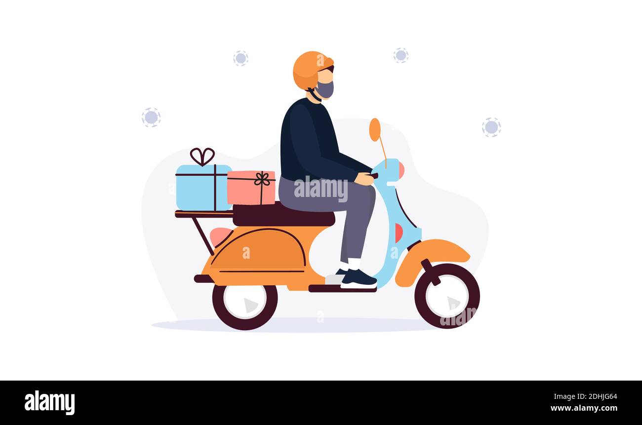 Courier delivers gifts during quarantine illustration. Vector ...