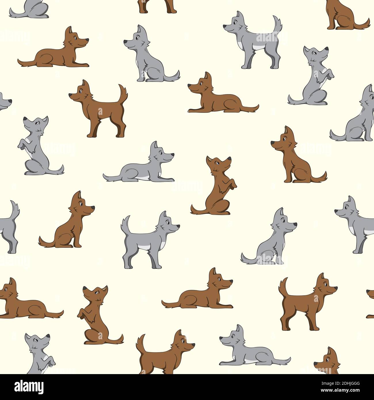 Seamless pattern with dogs on beige background. Vector illustration ...