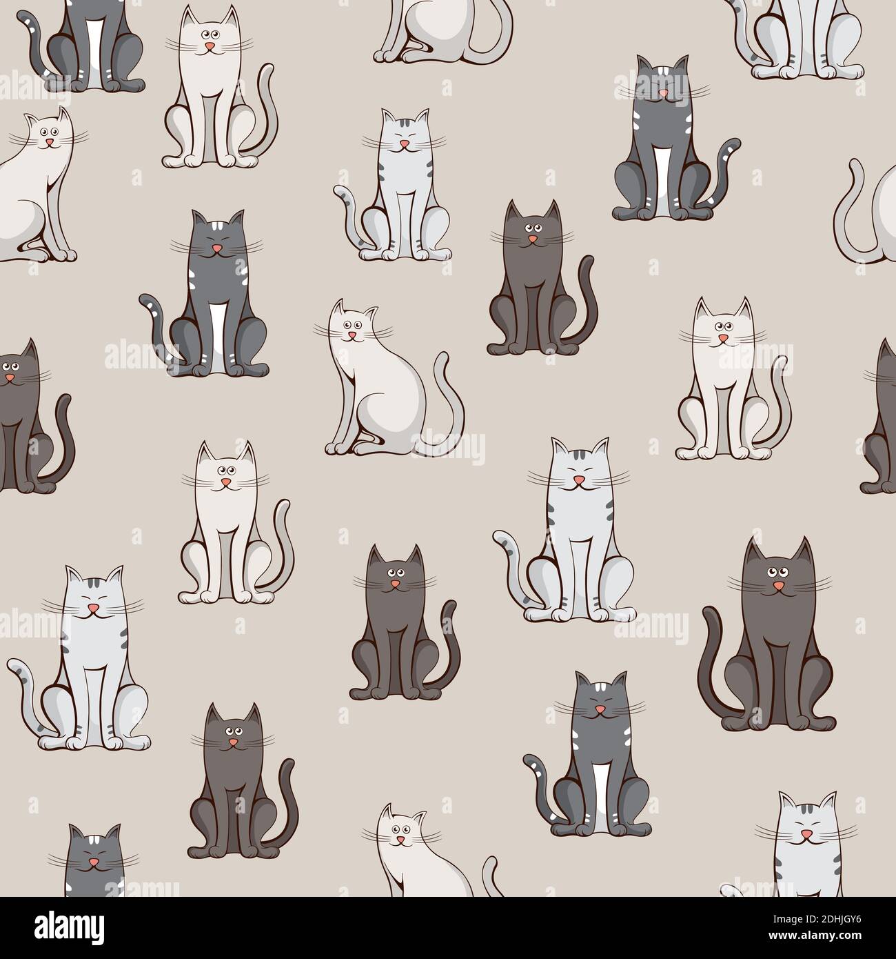 seamless pattern colorful cats on gray background Stock Vector