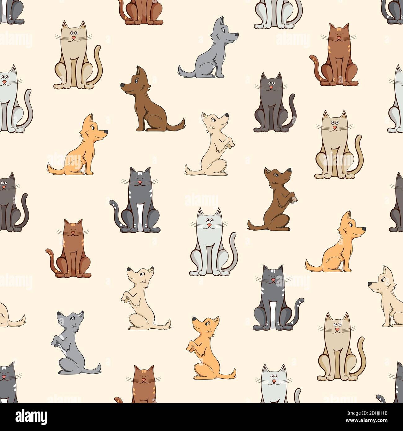 seamless pattern cats and dogs on yellow background Stock Vector Image ...