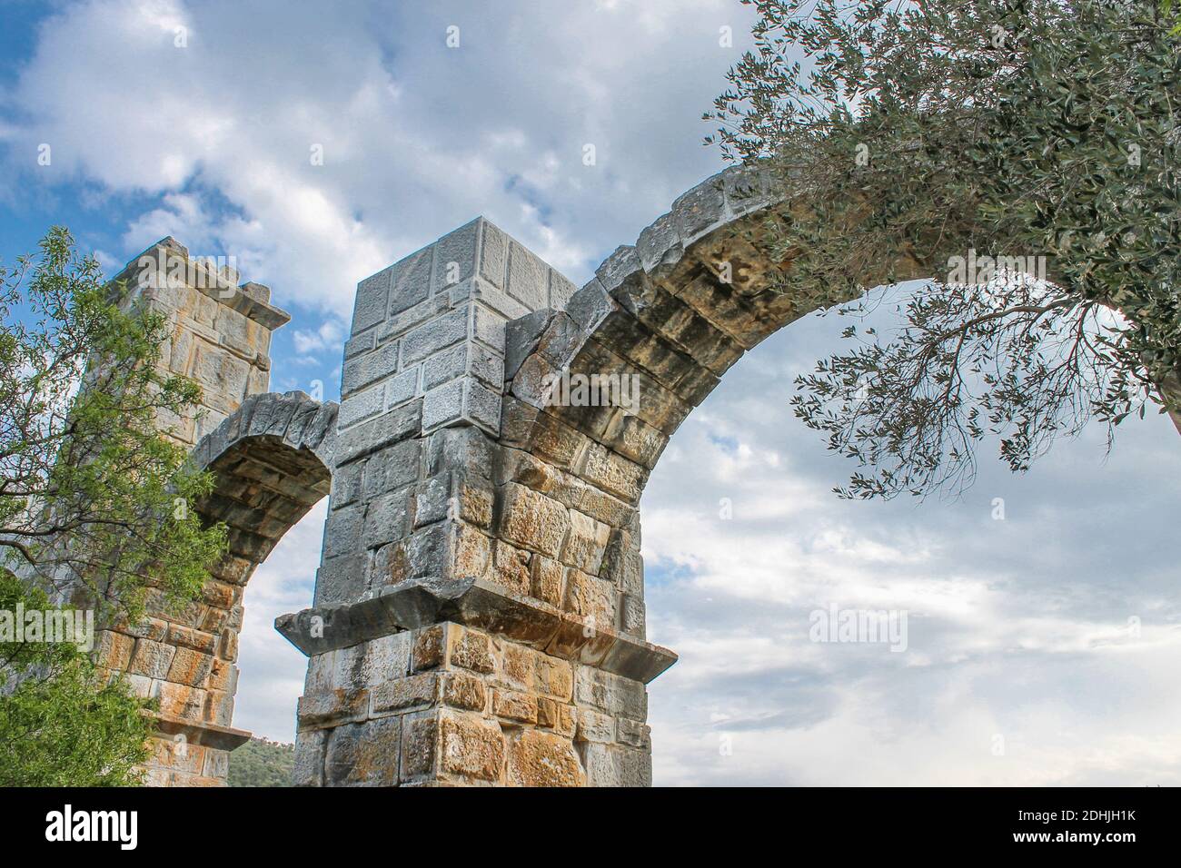 The Roman aqueduct at the village of Moria, in Lesbos island (Mytilene), Greece. Stock Photo