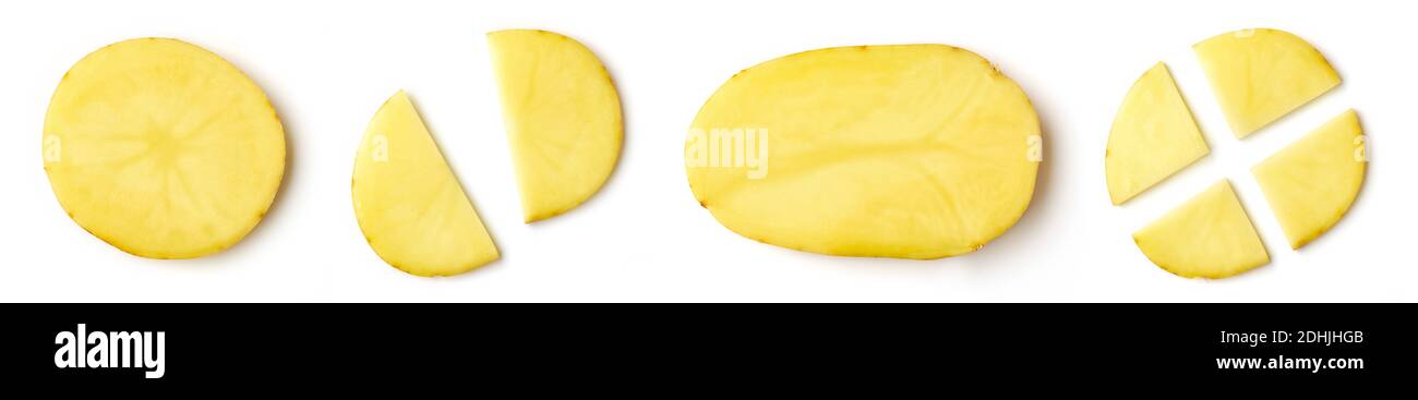 Potato slices isolated on white background, from above Stock Photo