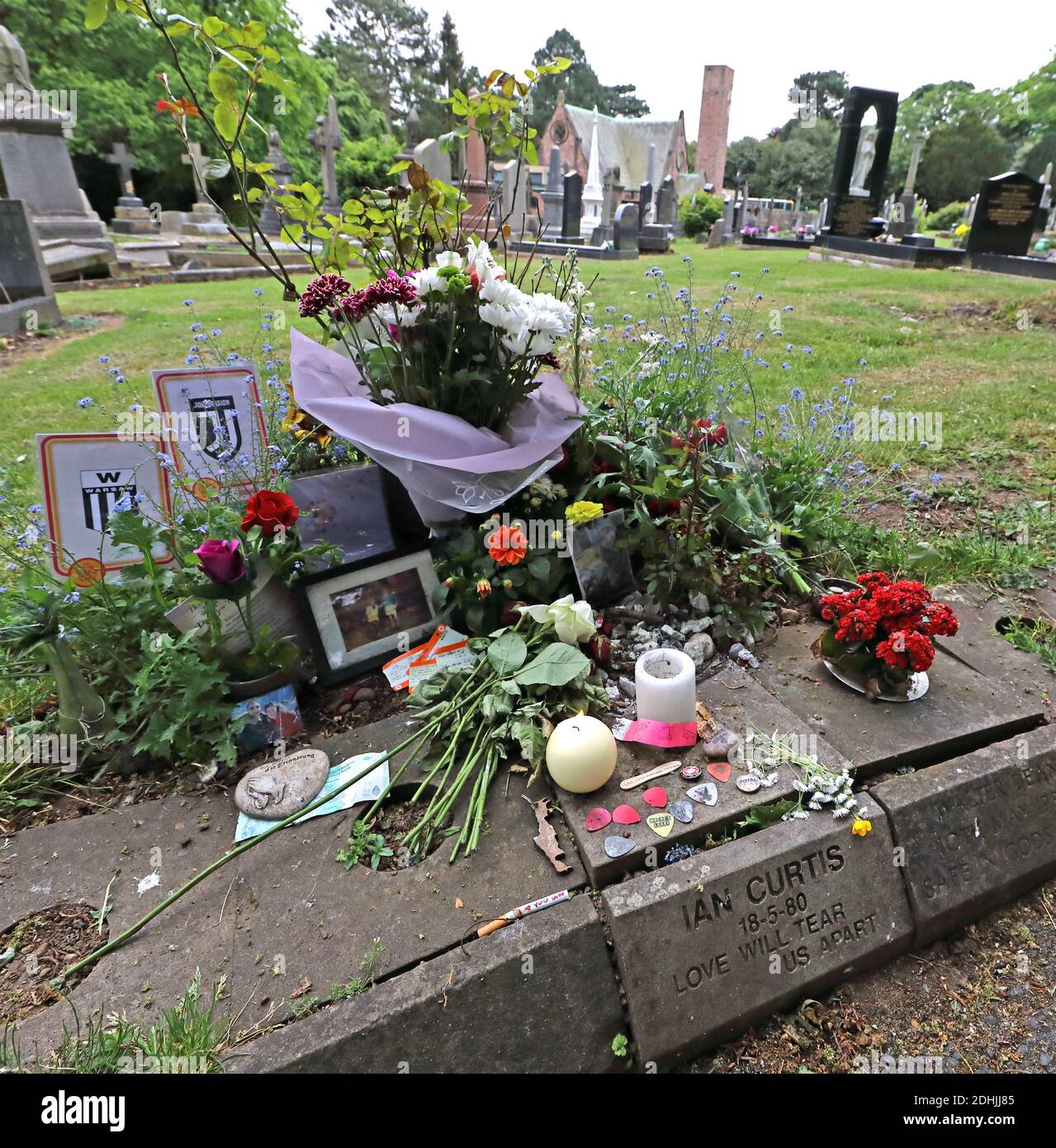 Ian Curtis memorial stone at  Macclesfield Crematorium,Prestbury Road,Cheshire,England,UK,SK10,Factory label,Joy Division vocalist,song writer Stock Photo