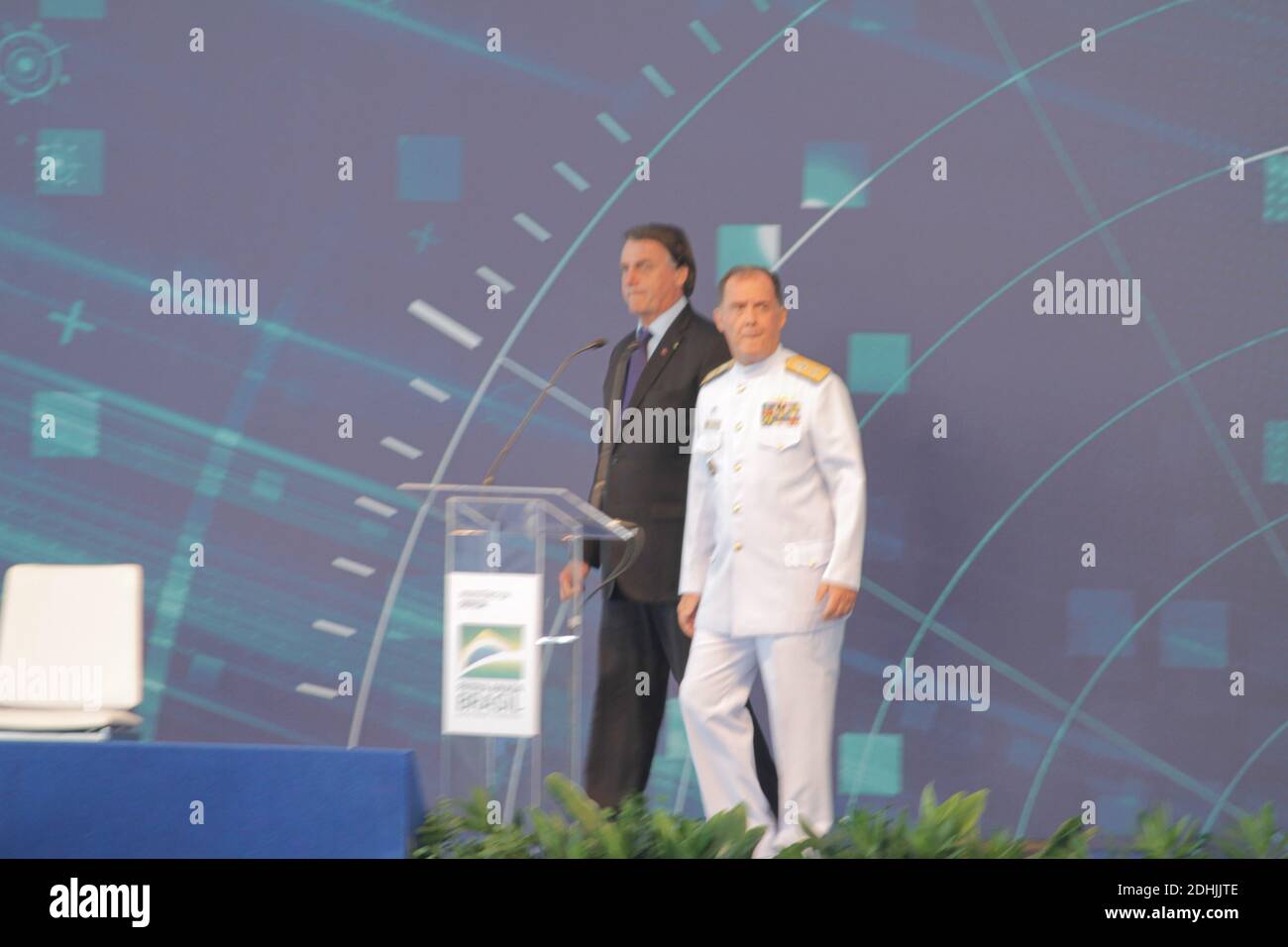Itaguai, Brazil. 11th Dec, 2020.  LANÇAMENTO DO SUBMARINO HUMAITÁ - President Jair Bolsonaro and Admiral Ilques Barbosa, commander of the Navy during the Launching Ceremony of the Submarine Humaitá and Integration of the hull of the Toneleiro submarine, held this morning (11, at the Naval Complex of Itaguaí on the island of Madeira in the city of Itaguaí, RJ . Credit: Foto Arena LTDA/Alamy Live News Stock Photo