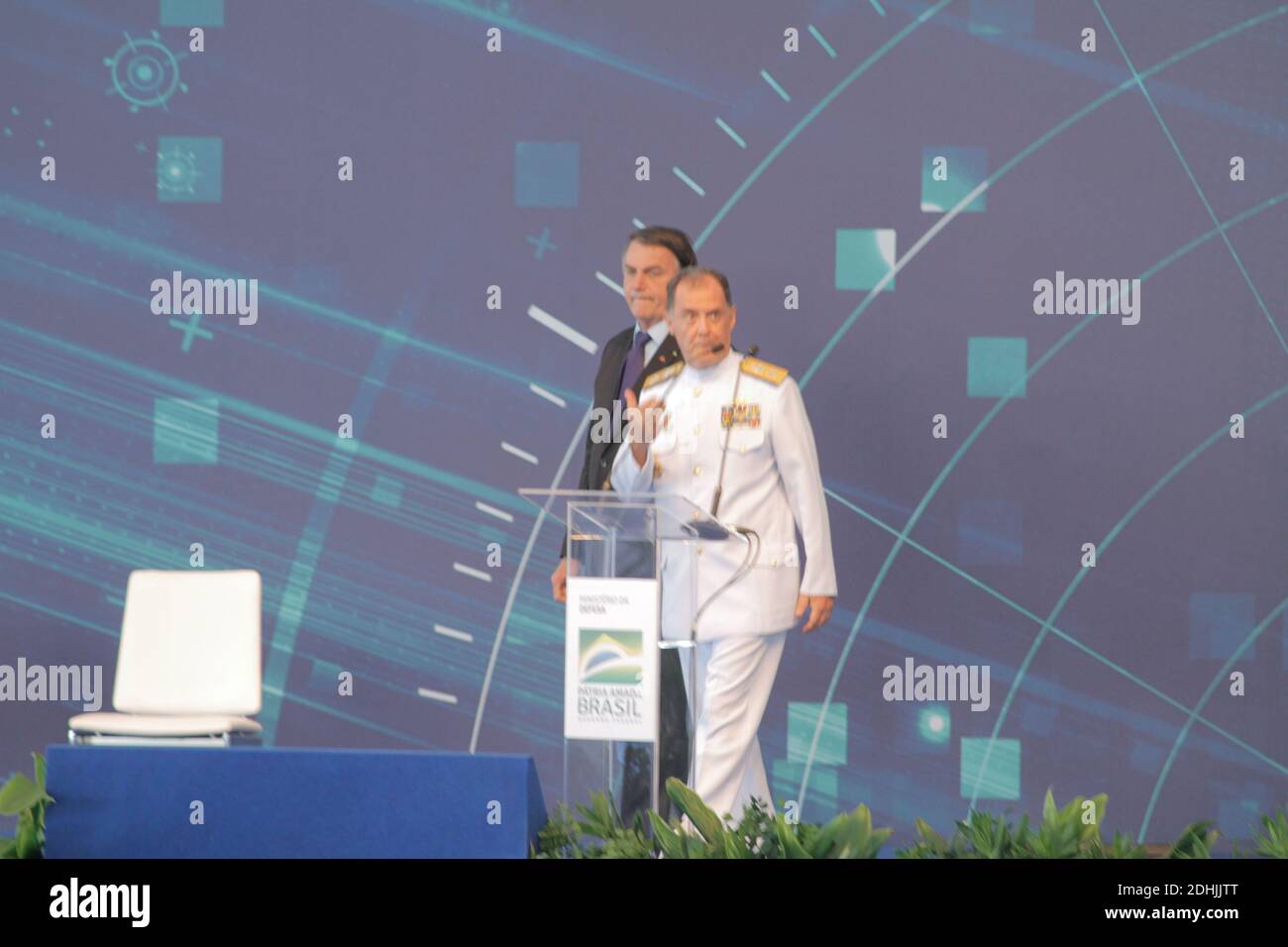 Itaguai, Brazil. 11th Dec, 2020.  LANÇAMENTO DO SUBMARINO HUMAITÁ - President Jair Bolsonaro and Admiral Ilques Barbosa, commander of the Navy during the Launching Ceremony of the Submarine Humaitá and Integration of the hull of the Toneleiro submarine, held this morning (11, at the Naval Complex of Itaguaí on the island of Madeira in the city of Itaguaí, RJ . Credit: Foto Arena LTDA/Alamy Live News Stock Photo