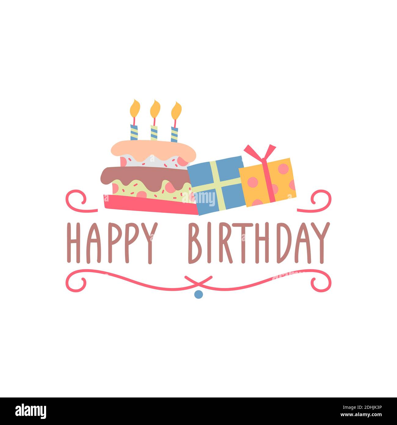 Happy birthday handwritten lettering and colorful party elements Stock Vector