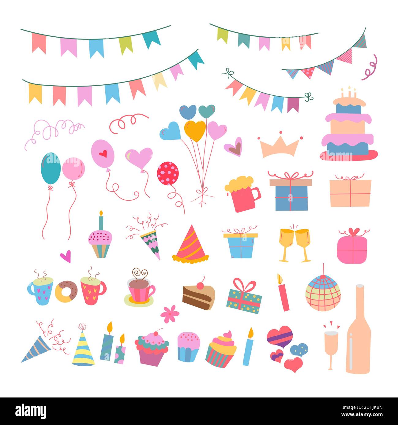 Set of vector birthday party elements. Eps 10 Stock Vector