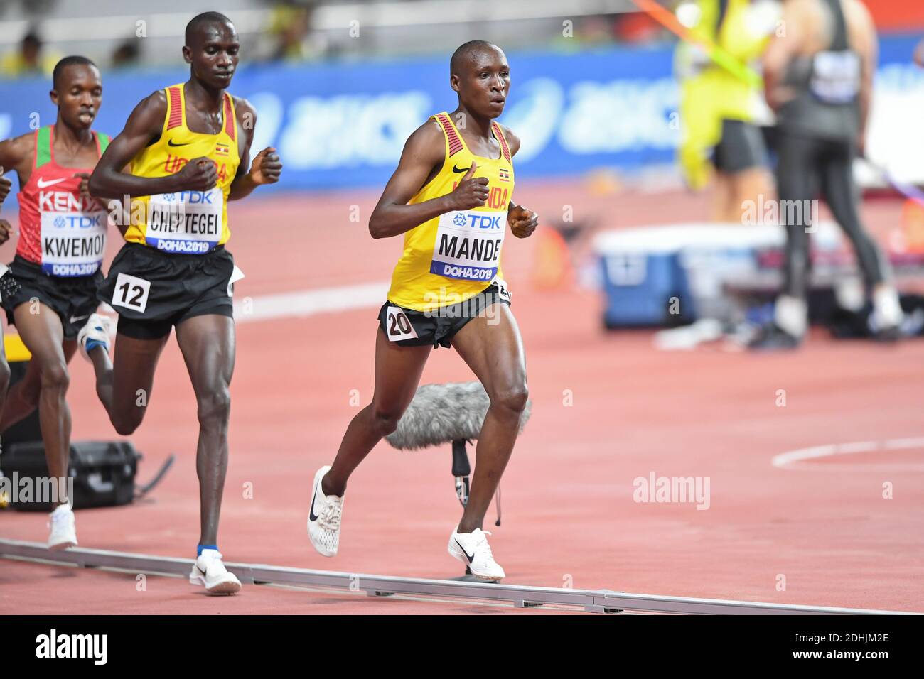Abdallah Kibet Mande (Uganda), Joshua Cheptegei (Uganda, Gold Medal). 10000 Metres men final. IAAF World Athletics Championships, Doha 2019 Stock Photo