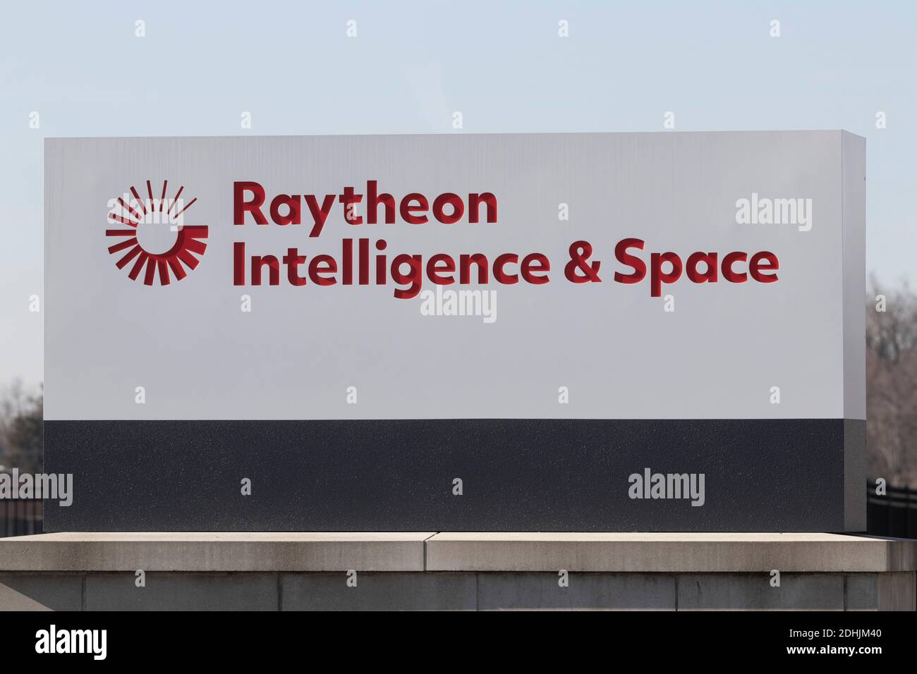 Indianapolis - Circa December 2020: Raytheon Intelligence and Space division. Raytheon Technologies is a developer of advanced sensors, training, and Stock Photo