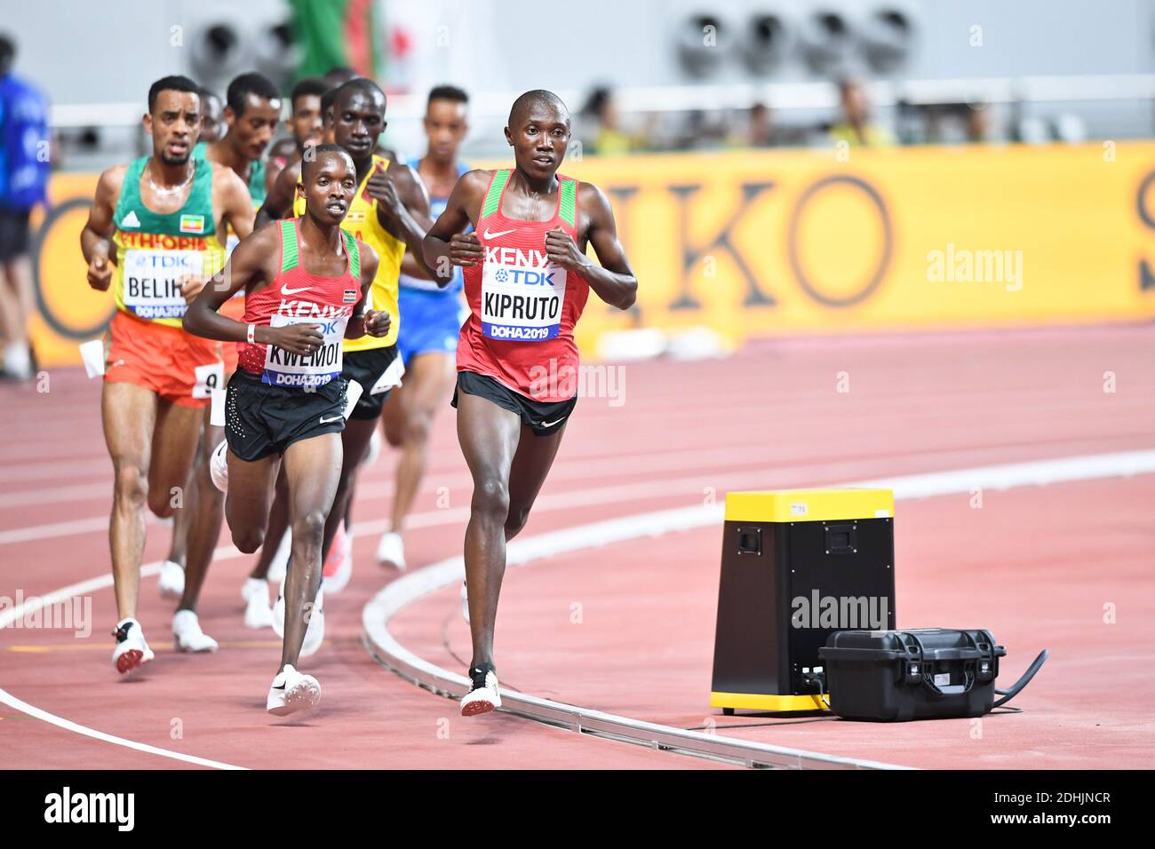 Rhonex Kipruto (Kenya, Bronze Medal), Rodgers Kwemoi (Kenya). 10000 Metres men final. IAAF World Athletics Championships, Doha 2019 Stock Photo