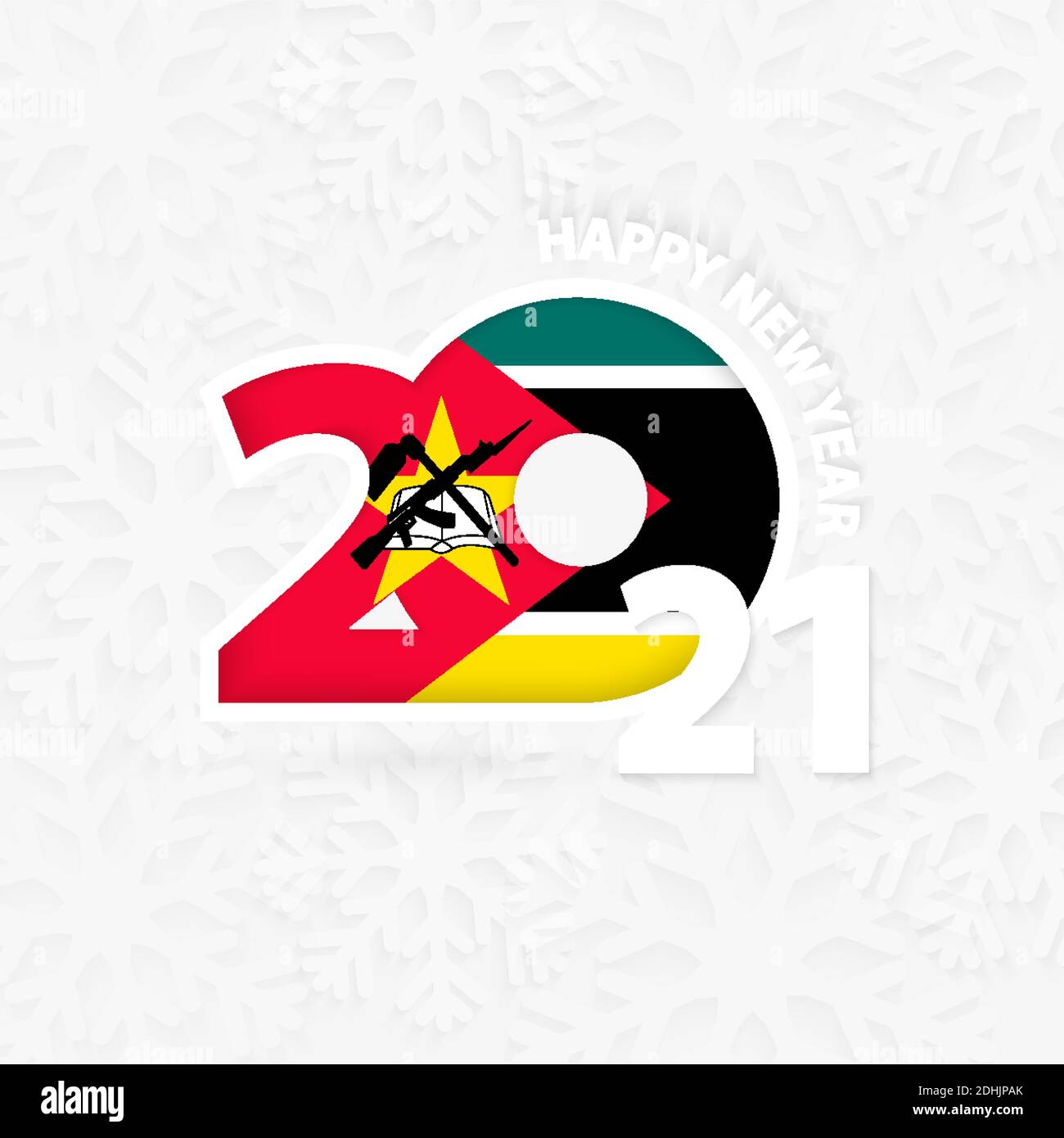 Happy New Year 2021 for Mozambique on snowflake background. Greeting Mozambique with new 2021 year. Stock Vector