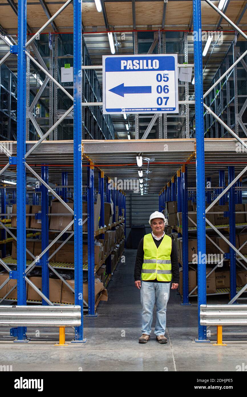 Portrait of male warehouse worker at Samsonite  Latin American (LATA ) distribution center in Chile Stock Photo