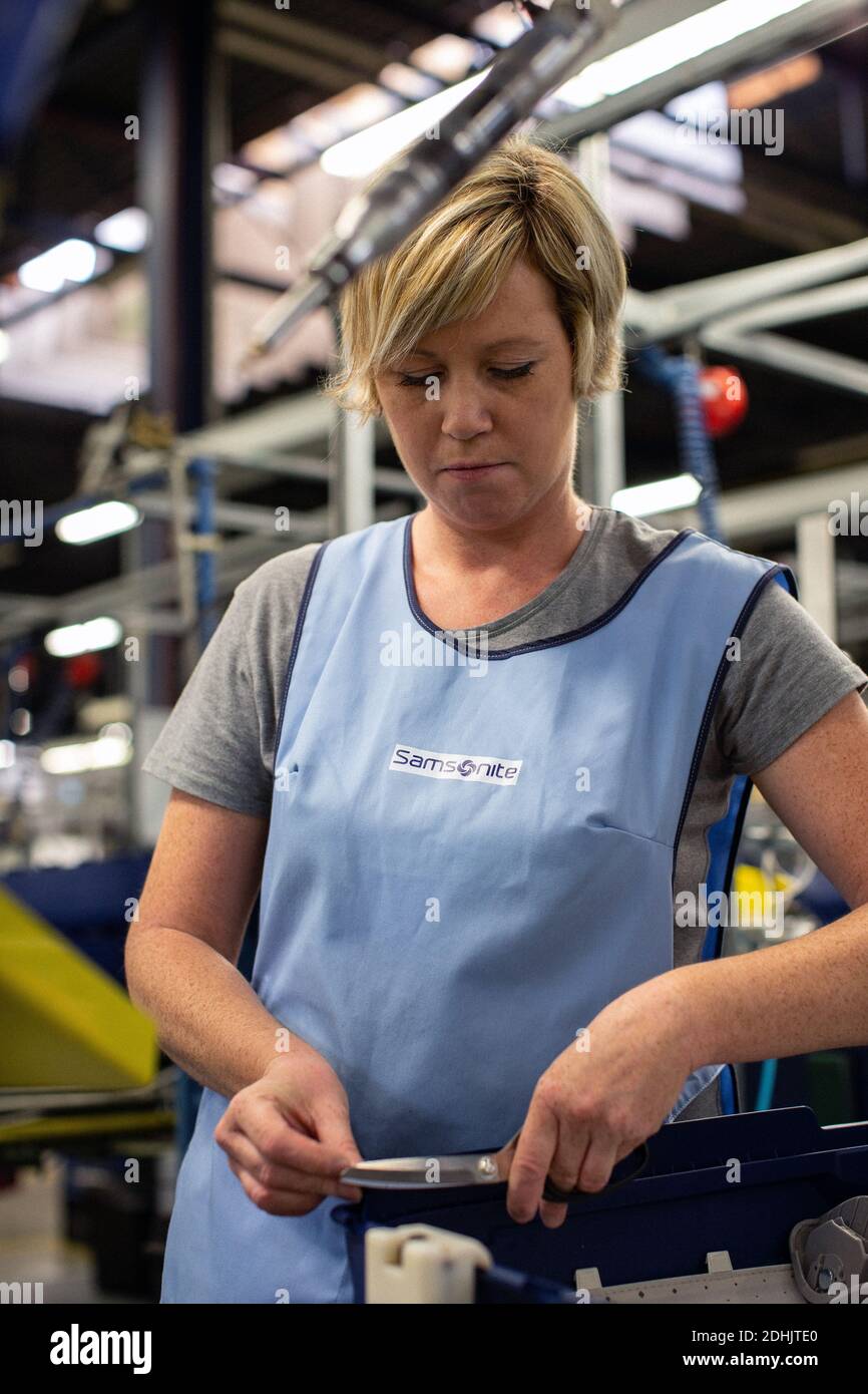 Female workers at Samsonite assembly plant in Oudenaarde,Belgium. Stock Photo