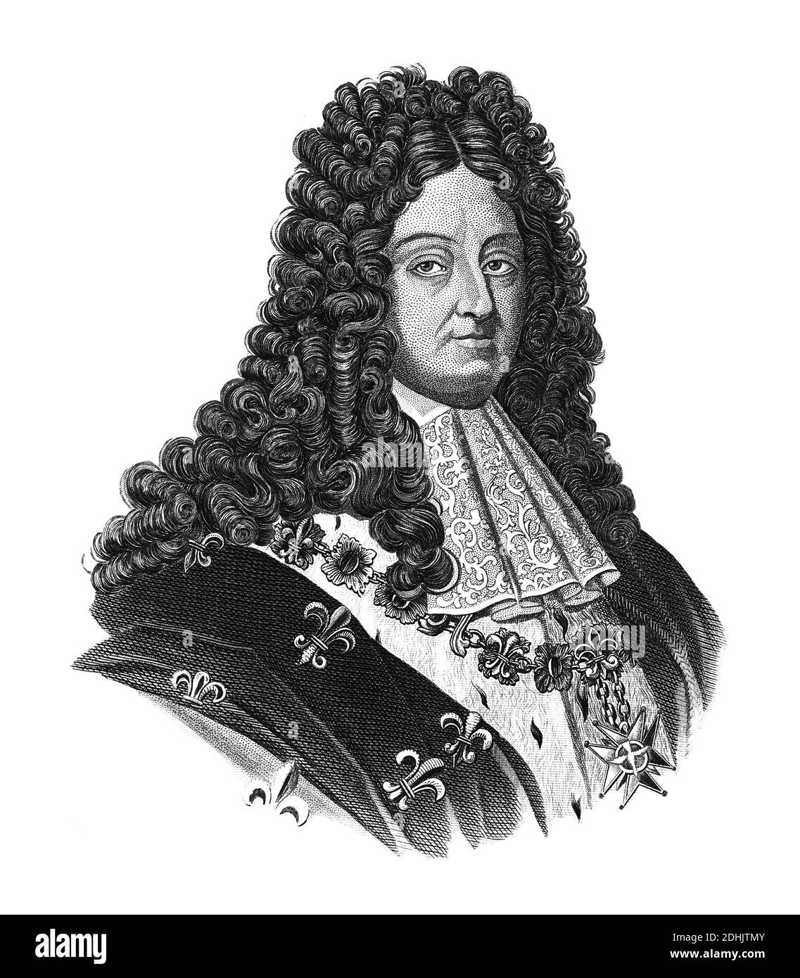 19th-century illustration of Louis XIV (1638 – 1715), known as Louis the Great or the Sun King, was a monarch of the House of Bourbon who ruled as Kin Stock Photo