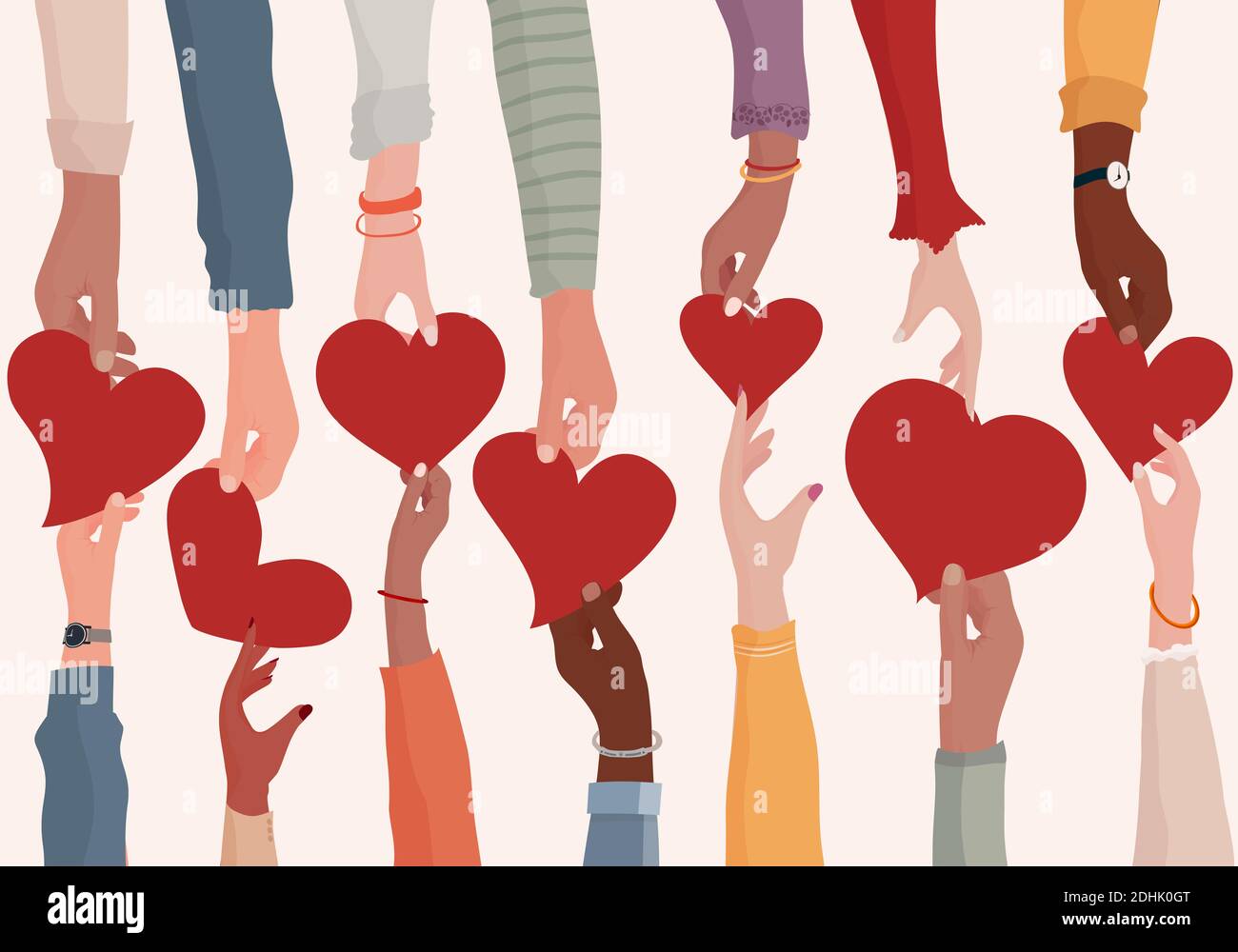 Concept charity donation and help or social assistance.Voluntary hands that donate a heart to other hands as a metaphor for charity and contribution Stock Photo