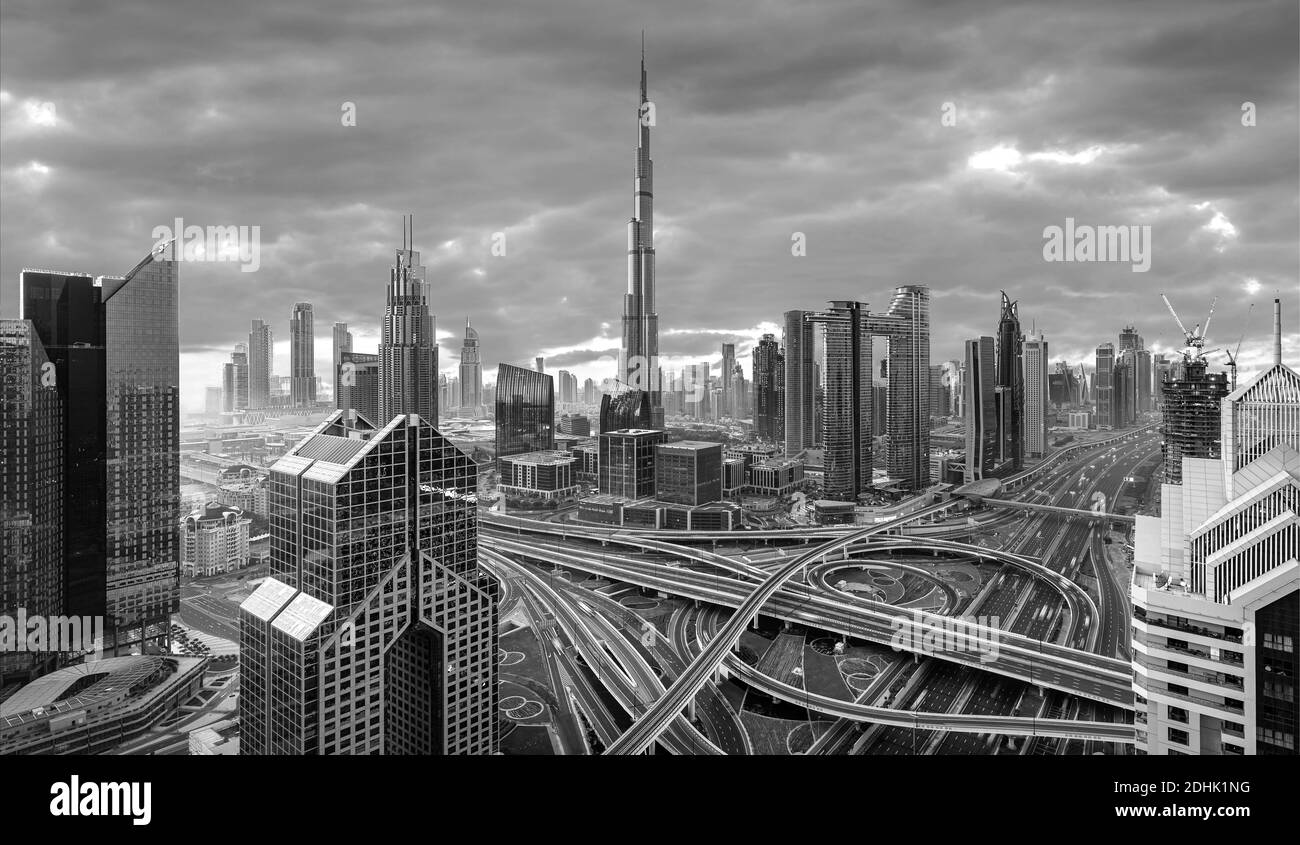 Amazing Dubai city center skyline at the sunset, Dubai, United