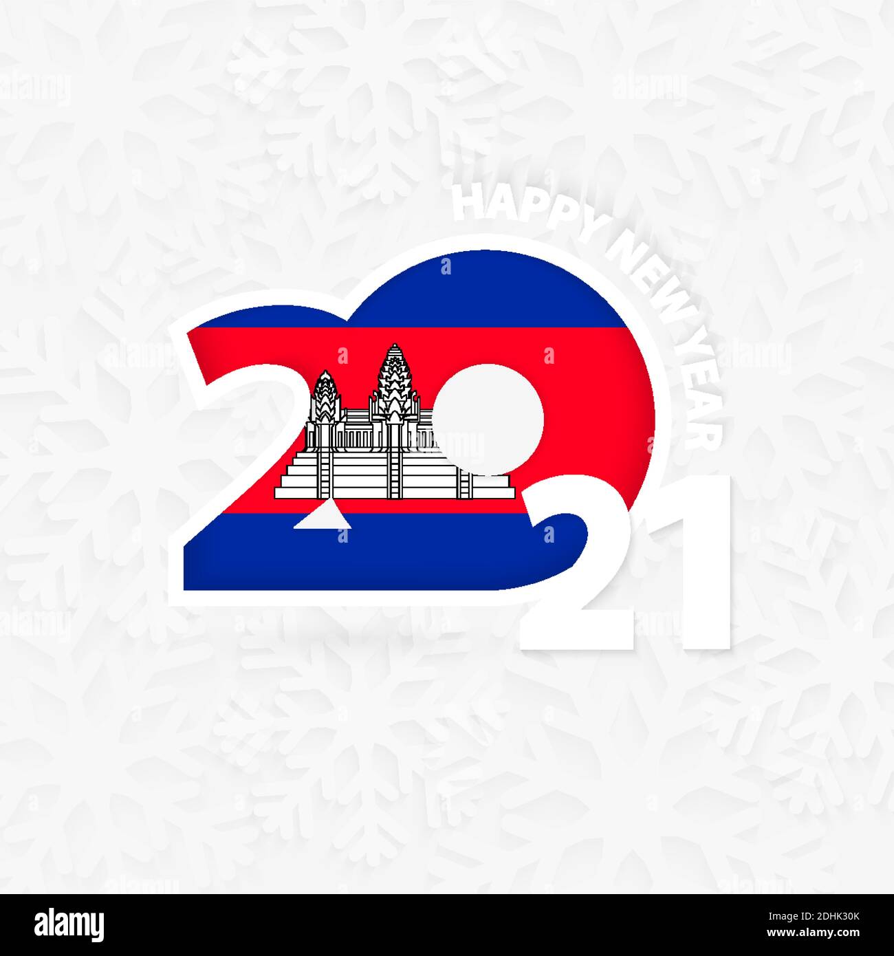 Happy New Year 2021 for Cambodia on snowflake background. Greeting Cambodia with new 2021 year. Stock Vector