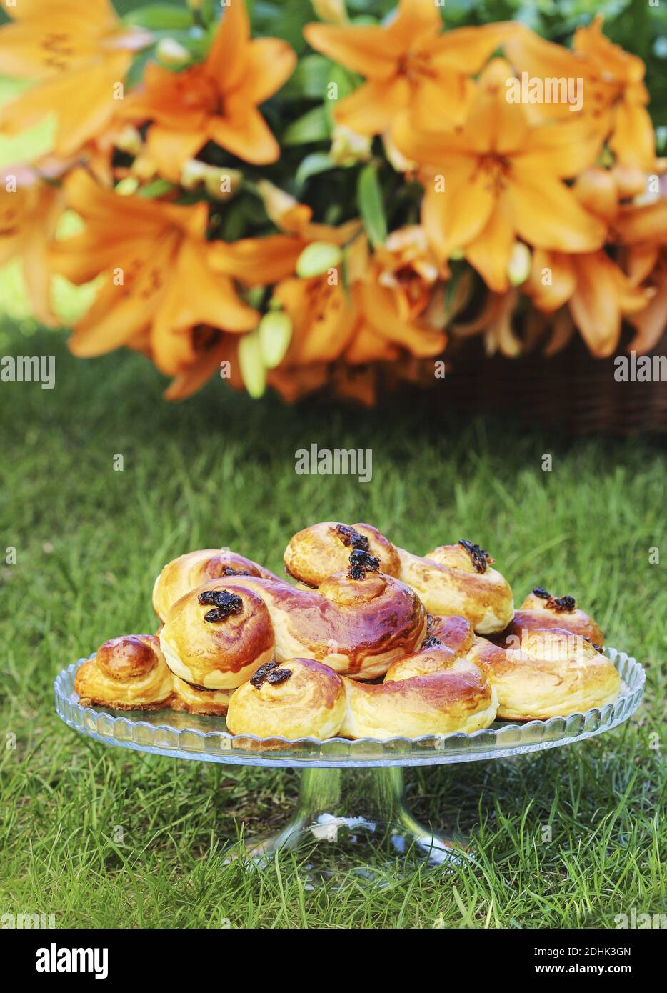 Traditional swedish buns. A saffron bun, in Swedish lussebulle or lussekatt, Norwegian "lussekatt" is a rich yeast-leavened sweet bun that is flavoure Stock Photo