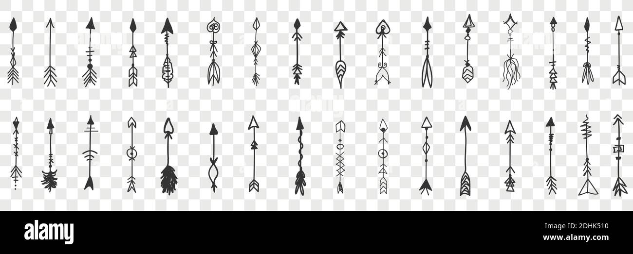 Arrows doodle set. Collection of hand drawn various elegant vintage
