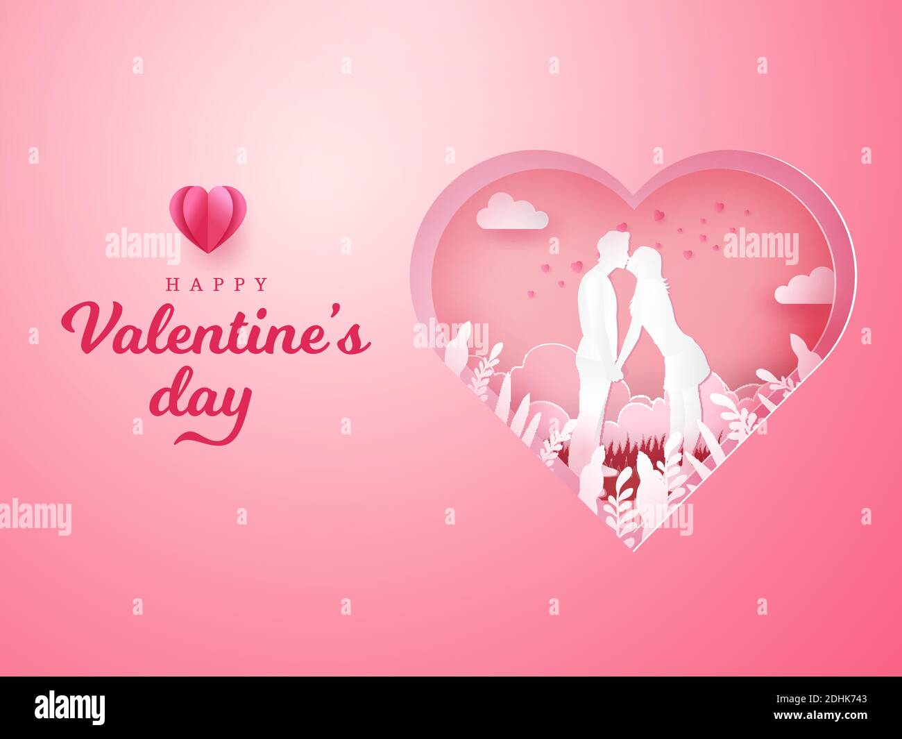 Valentine's Day greeting card. romantic couple kissing and holding ...