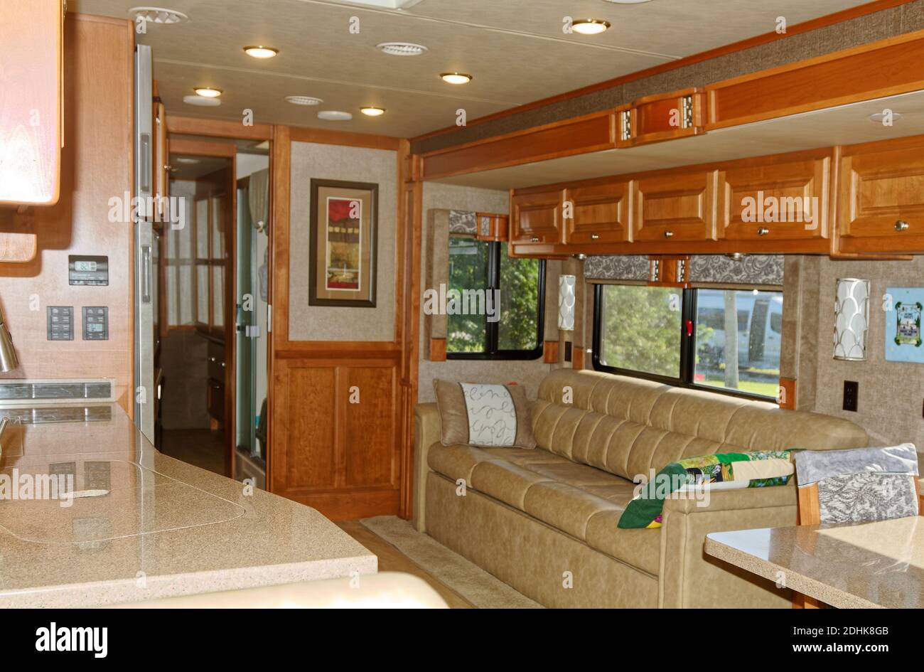 motorhome interior, Tiffin, Class A, RV, slide out, travel, transportation, recreation, vehicle, camping,  PR Stock Photo