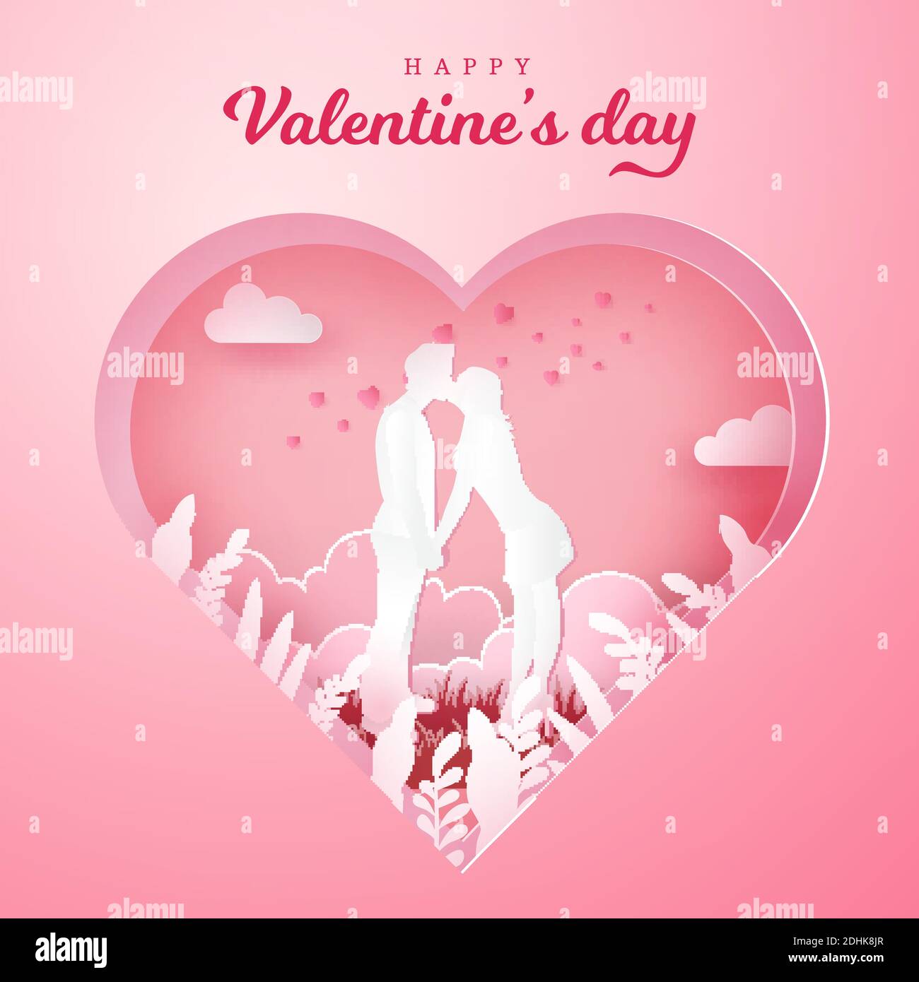 Valentine's Day greeting card. romantic couple kissing and holding ...