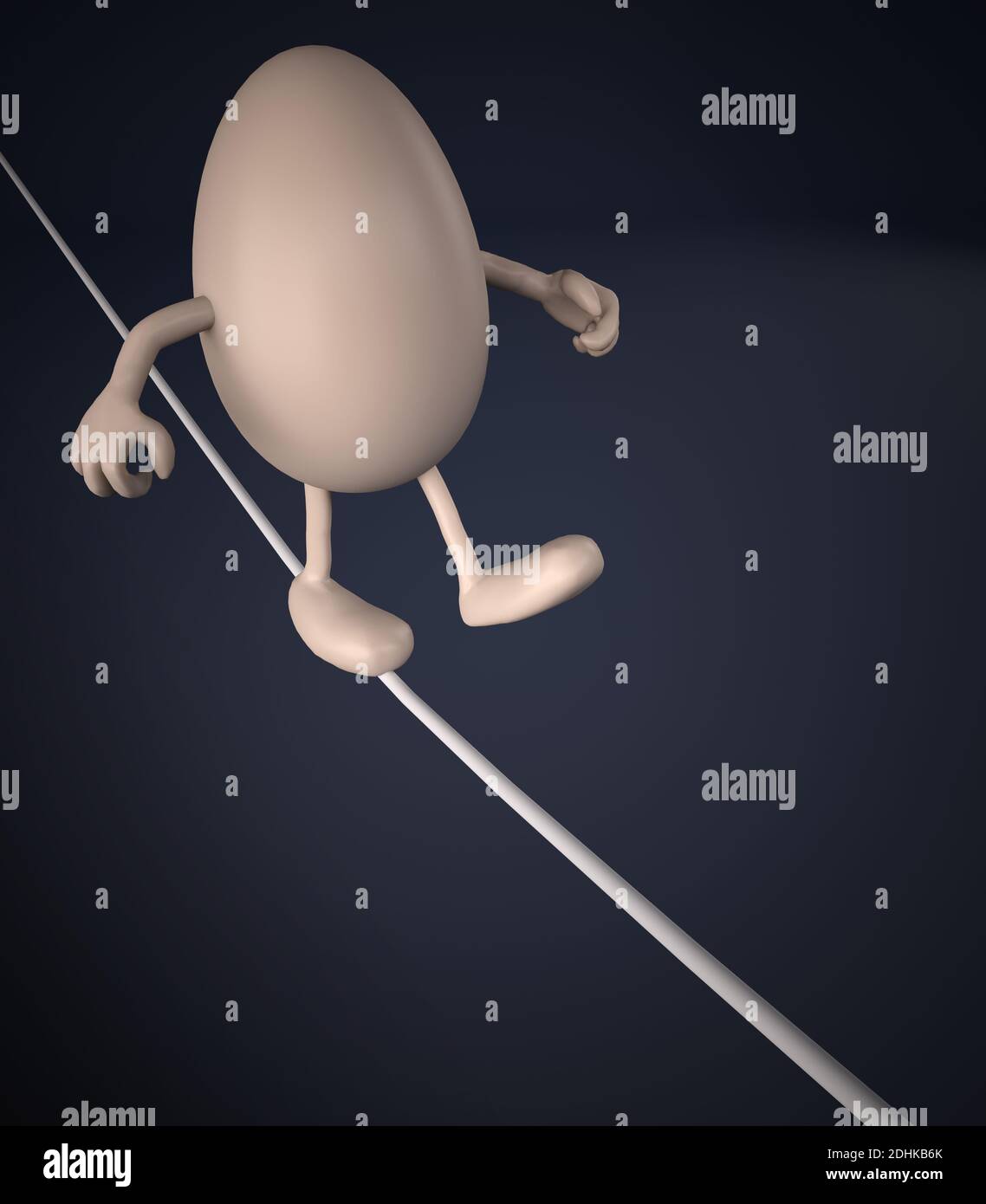 cartoon egg with arms and legs on wire, 3d illustration Stock Photo Alamy
