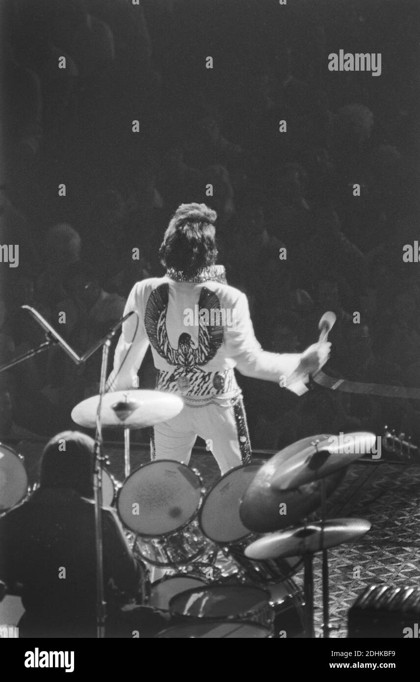 Elvis Presley performs at the Richfield Coliseum near Cleveland on
