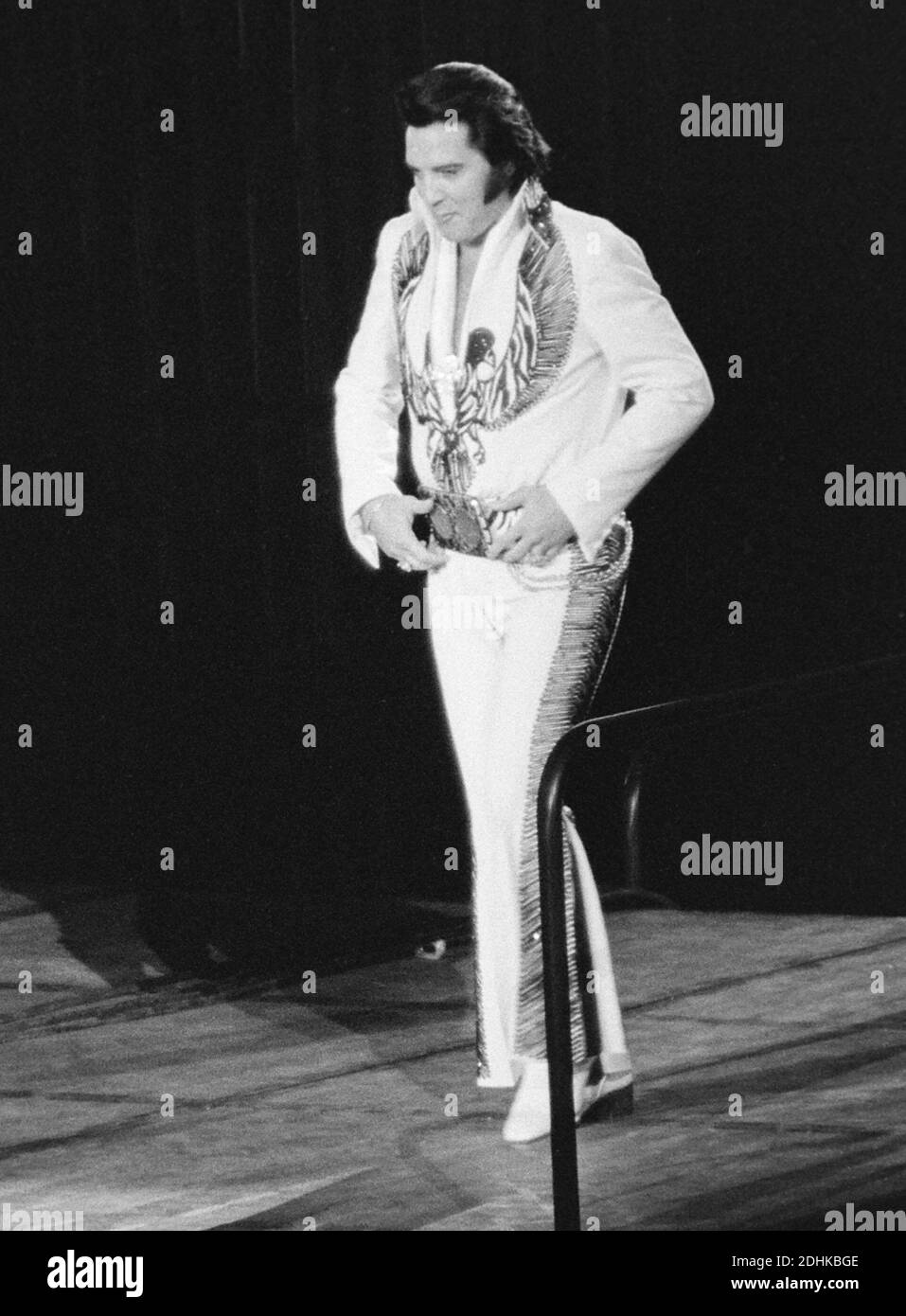 Elvis Presley performs at the Richfield Coliseum near Cleveland on July 10, 1975. He