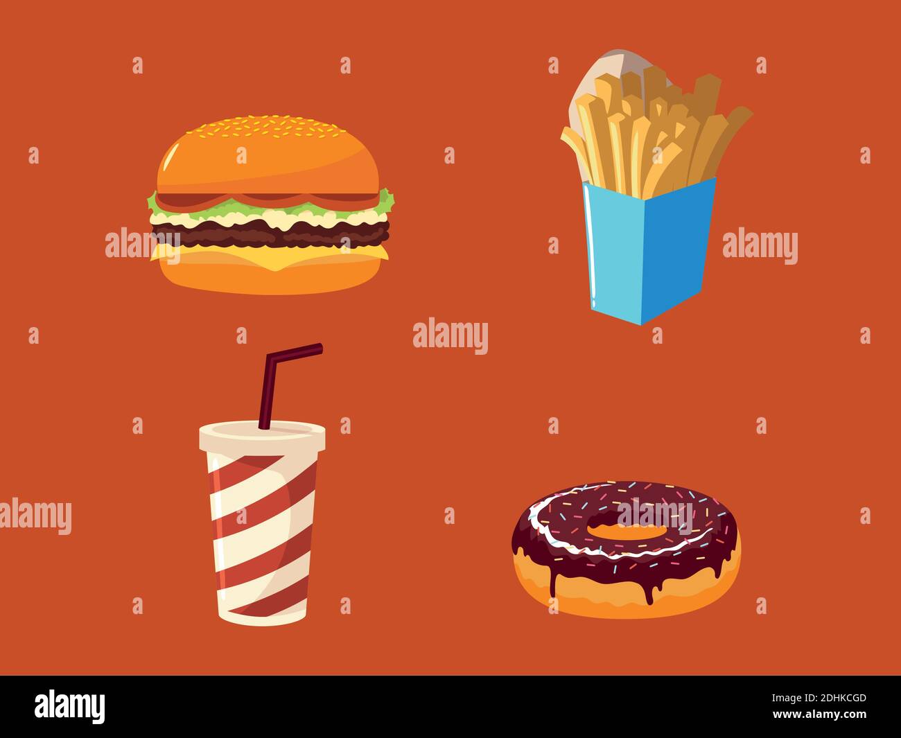 fast food icons set burger soda french fries and donut vector ...