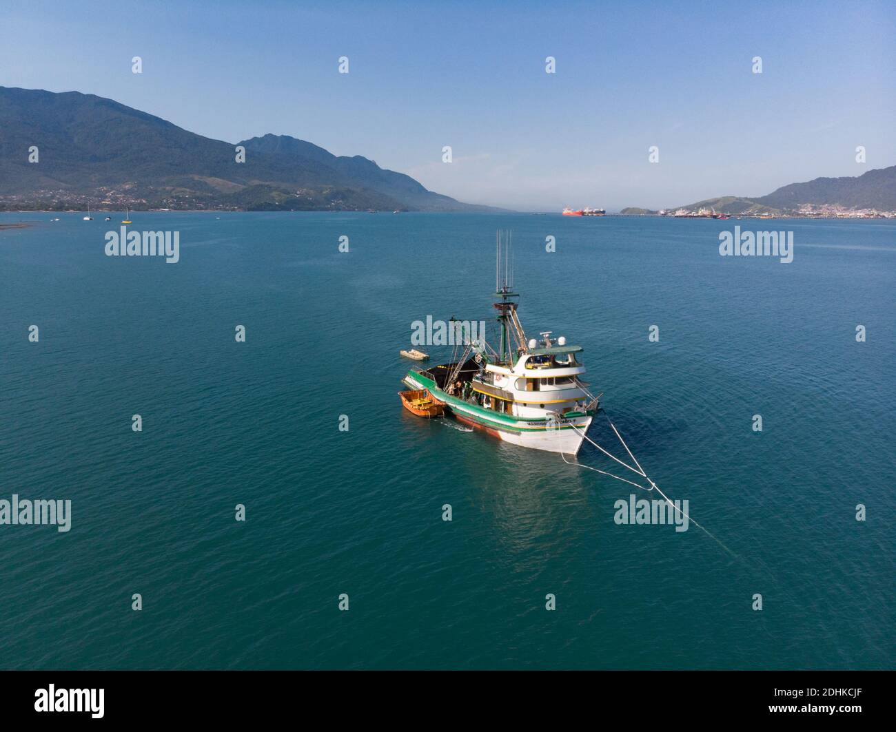 A commercial fishing boat anchored at the Canal de São Sebastião, Ilhabela, SE Brazil Stock Photo