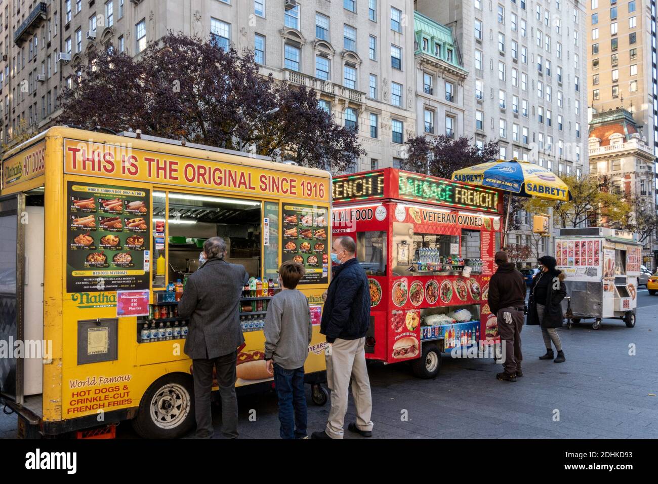 Food Trucks on the sidewalk Outside the MET, NYC, USA Stock Photo