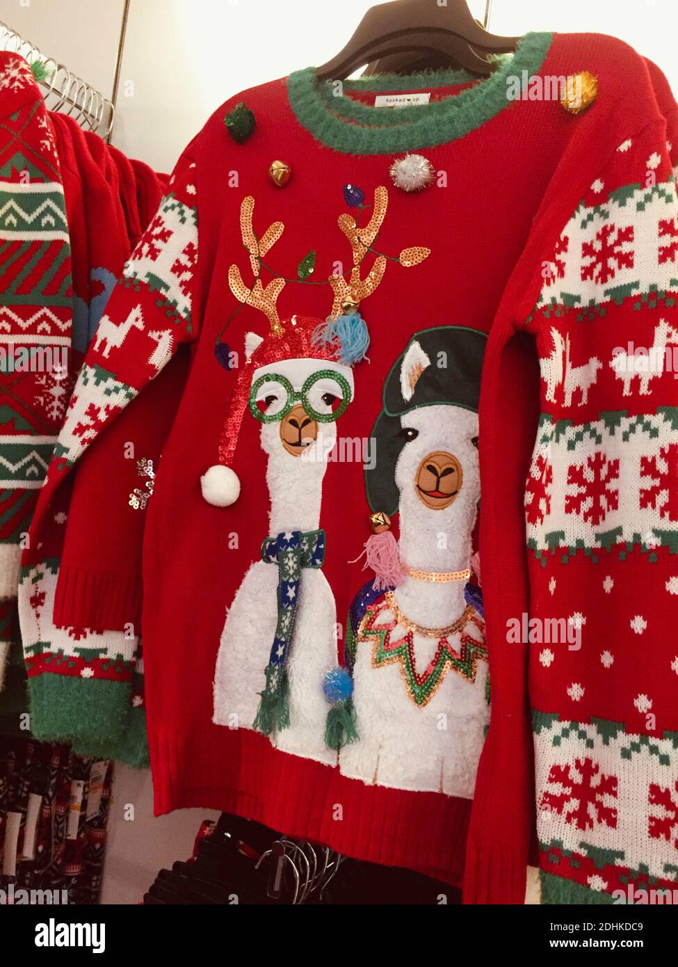 Macy's flagship department store features humorous ugly sweaters during