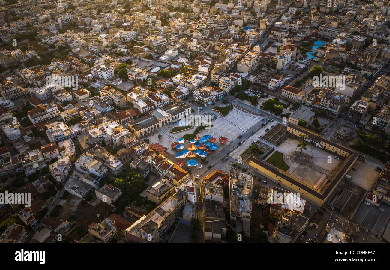 Argos city center square, Greece on sunrise light aerial view panorama ...