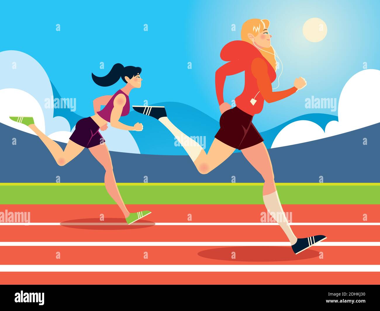 young women running activity in the race track vector illustration Stock  Vector Image & Art - Alamy