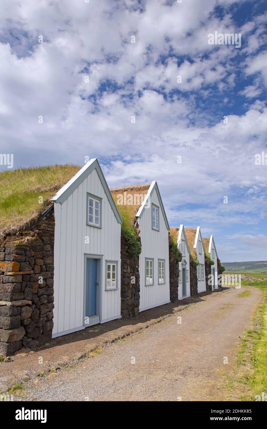 Grenjadarstadur / Grenjaðarstaður museum, former farm with sod houses at Þingeyjarsveit / Thingeyjarsveit in Nordurland Eystra, Northern Iceland Stock Photo