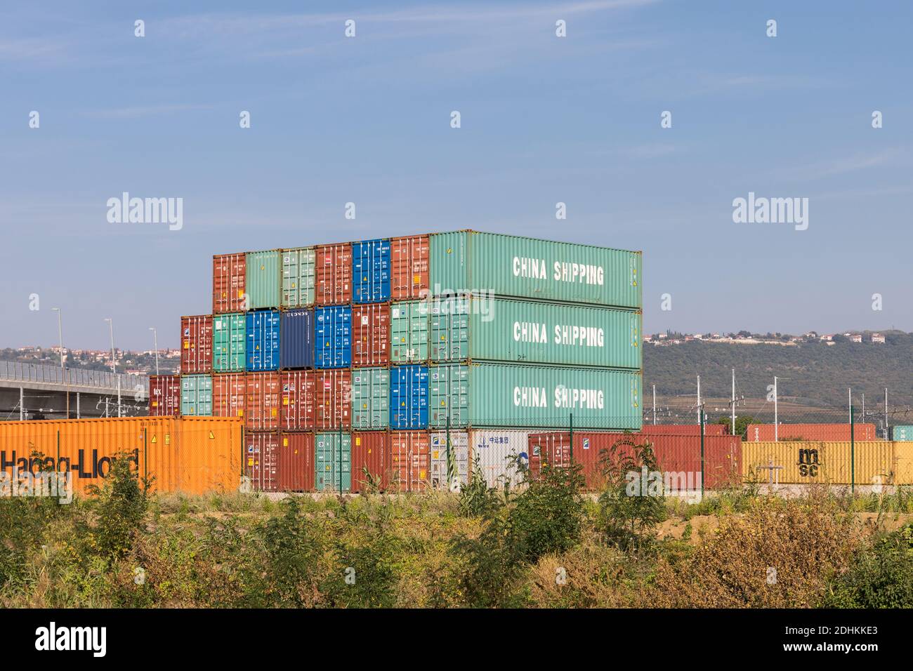 Stack of shipping cargo containers - Port of Koper, Slovenia Stock Photo