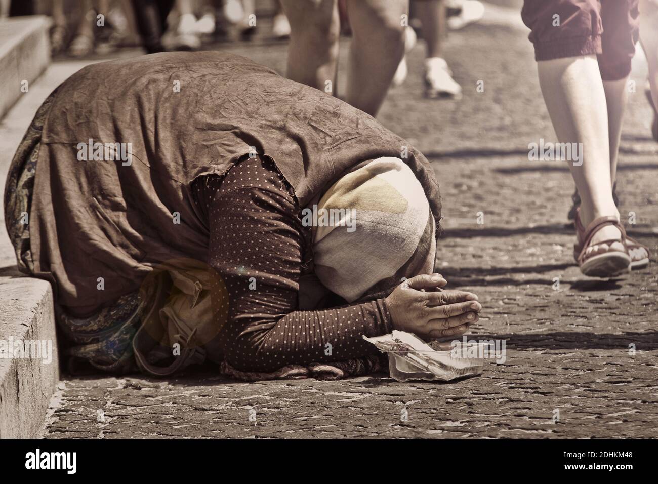 ATENAS, GREECE - Jan 21, 2015: WOMAN ASKING FOR MONEY ON THE STREET Stock Photo