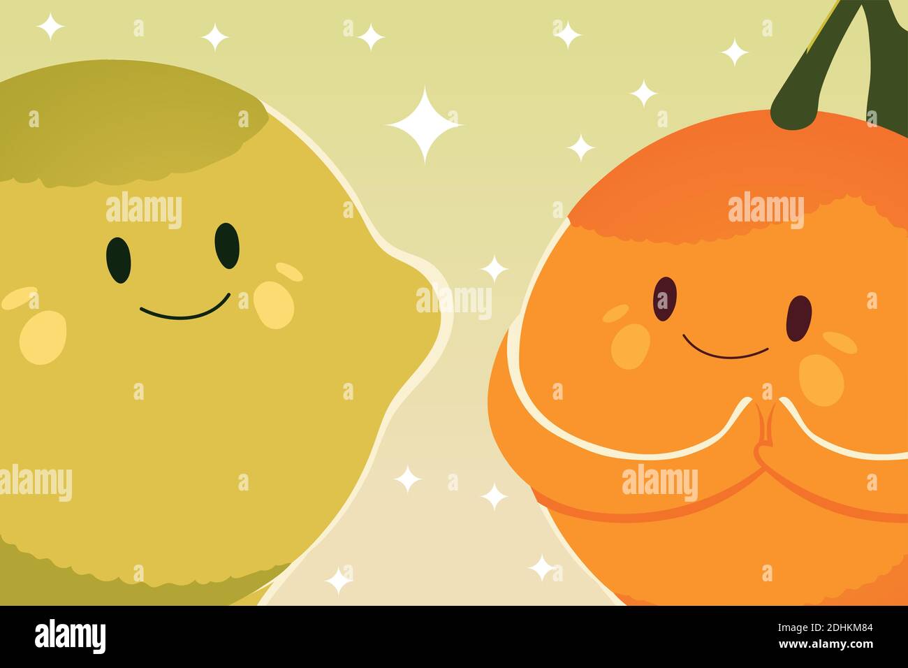 fruits kawaii funny face cute lemon and orange vector illustration ...