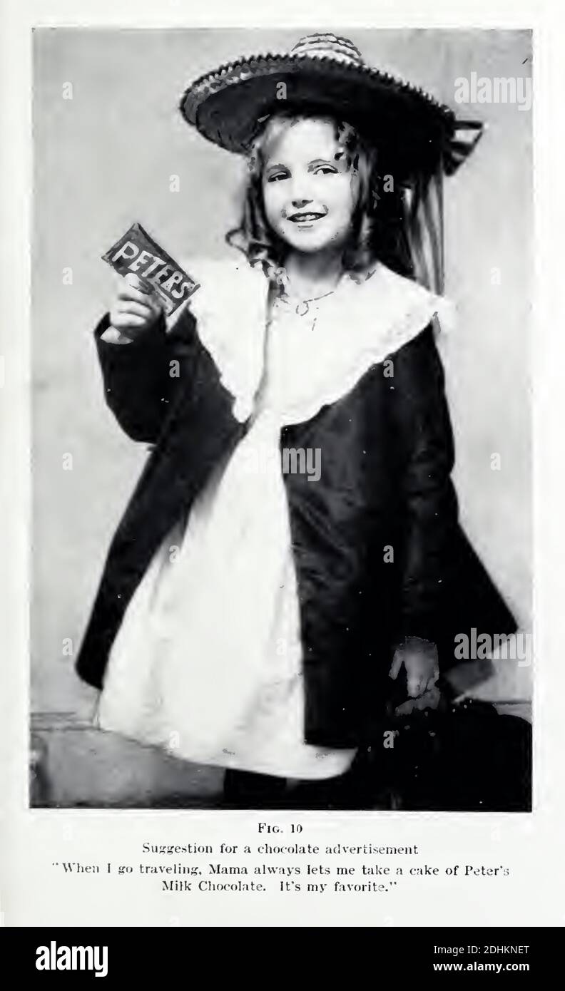 Young girl advertising Peter's chocolate. Stock Photo