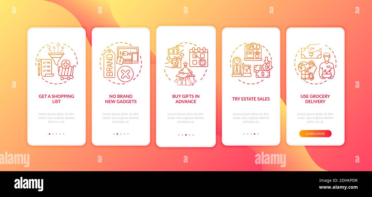 Shopping tips onboarding mobile app page screen with concepts Stock Vector