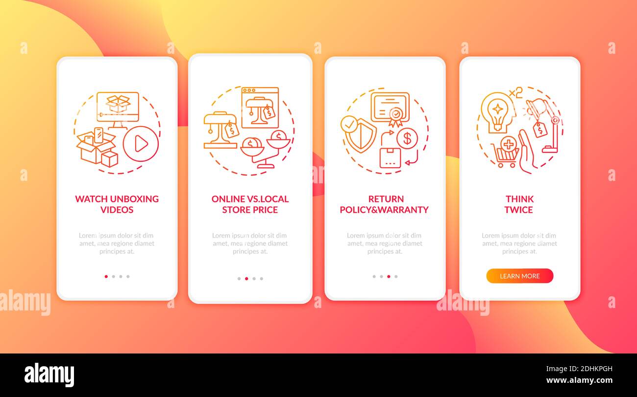 Informed consumer tips onboarding mobile app page screen with concepts Stock Vector